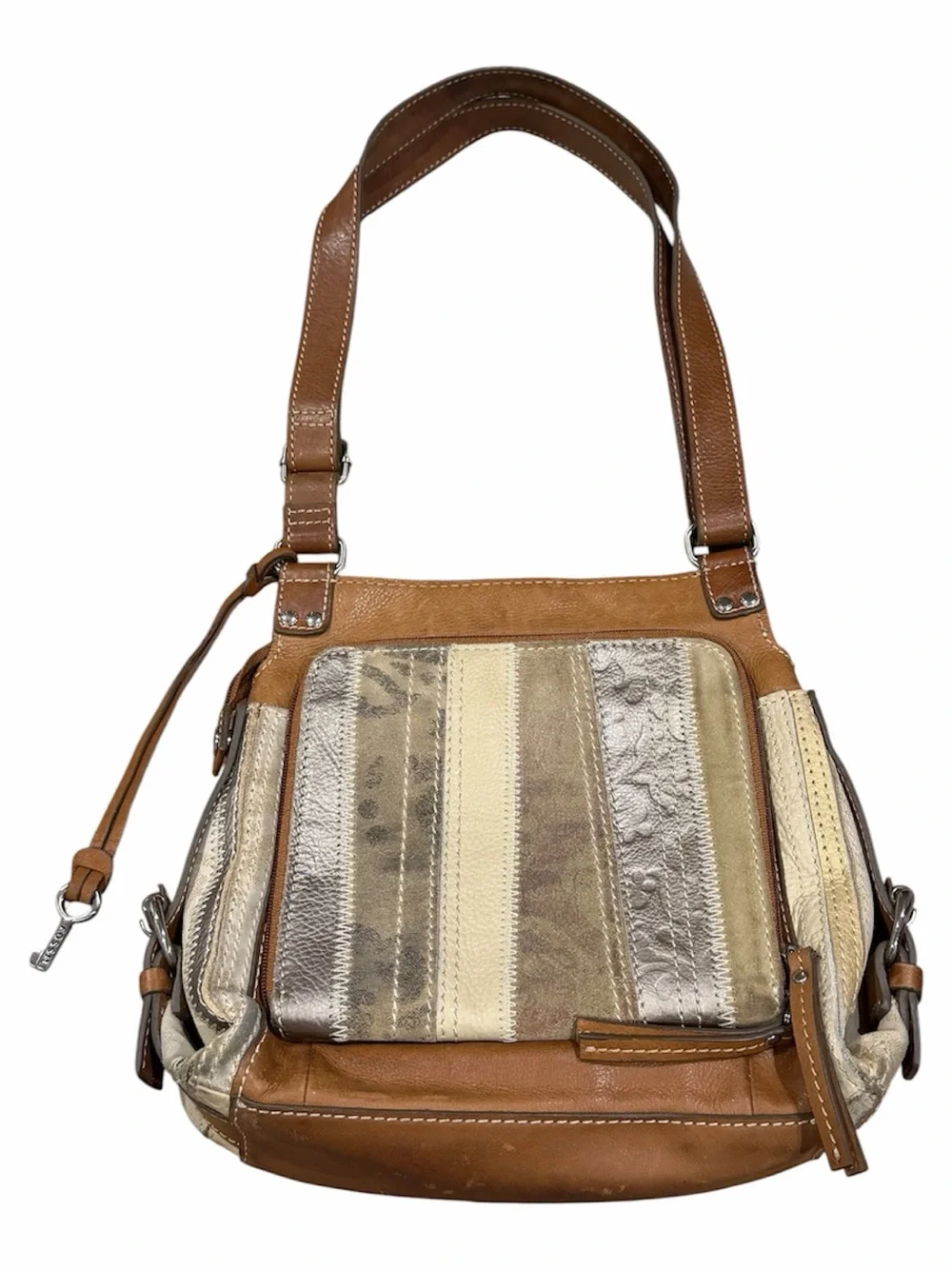 Vintage Fossil Patchwork Metallic Canvas Shoulder Bag